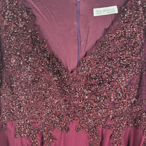 Mac Duggal size 20 Illusion Vneck Longsleeve Berry Wine Burgundy Dress  20388 - threedaughtersproperties.com